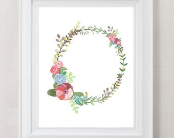 O - bloemen letter illustratie - kinderkamer muurdecoratie - decoratieve botanische initiaal voor baby- of kinderkamer - kunst aan de muur jonggehuwde cadeau