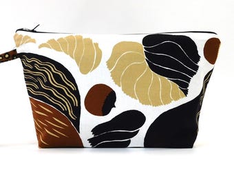 Marimekko Kurre Fabric Zip Pouch  2 sizes    White Brown Tan Black