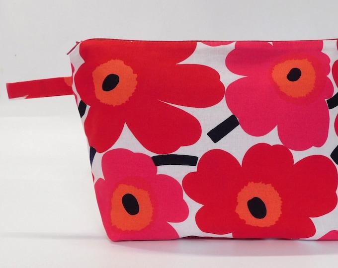 Marimekko Unikko Red & White Fabric Zip Pouch       size Large "
