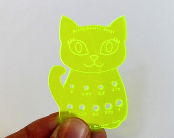 Bella Cat Mini Knitting Needle Gauge Metric  Acid Green Fluro