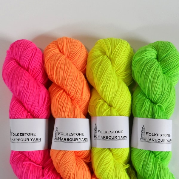 Fil de laine à chaussettes rose fluo orange jaune vert 50 g ou 100 g