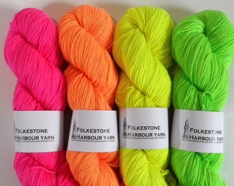 Fluorescent Pink Orange Yellow Green Sock Wool Yarn  100g