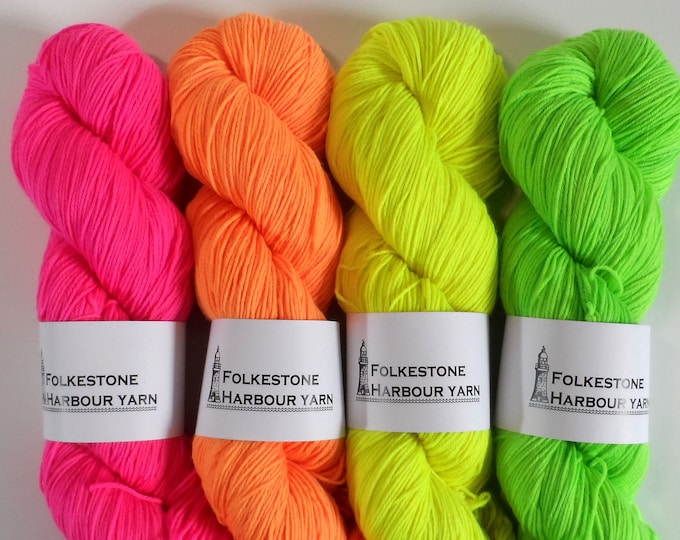 Fluorescent Pink Orange Yellow Green Sock Wool Yarn 100g