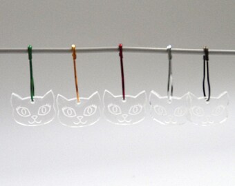 Bella Cat Stitch Markers Set of 5 on Christmas Colour pins