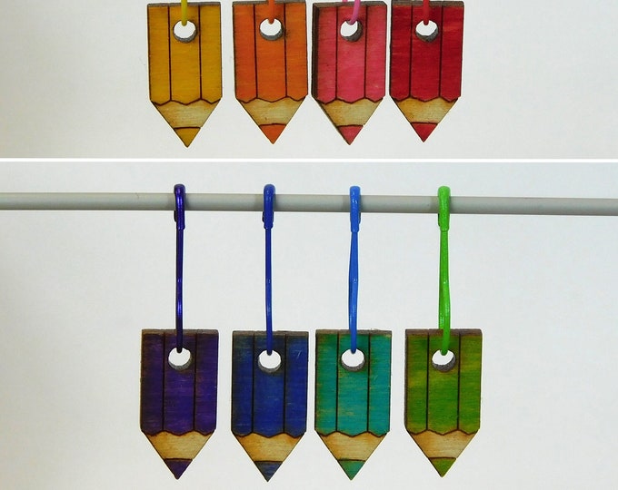 Pencils  Multicoloured Stitch Marker sets     Choice of 4 or 8