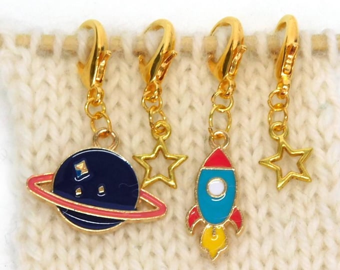 Outer Space themed Stitch Markers    set of 4 on lobster clasps