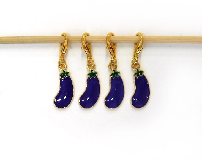 Aubergine Eggplant Stitch Markers set of 4 on moveable clasps