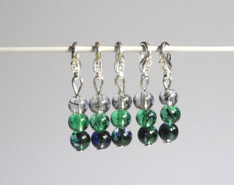 Green Gradient Marble Glass Stitch Markers Set of 5