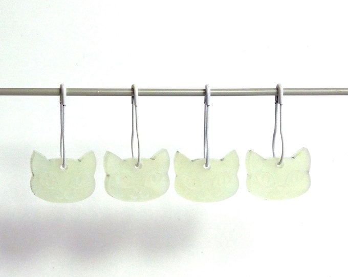 Bella Cat Stitch Markers Set of 4 White Iridescent Shimmer on white pins