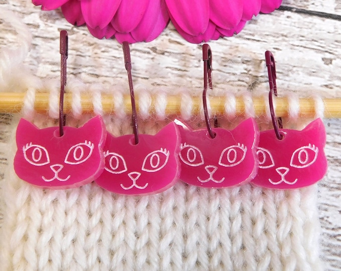 Bella Cat Stitch Markers Set of 4 Fuchsia Pink