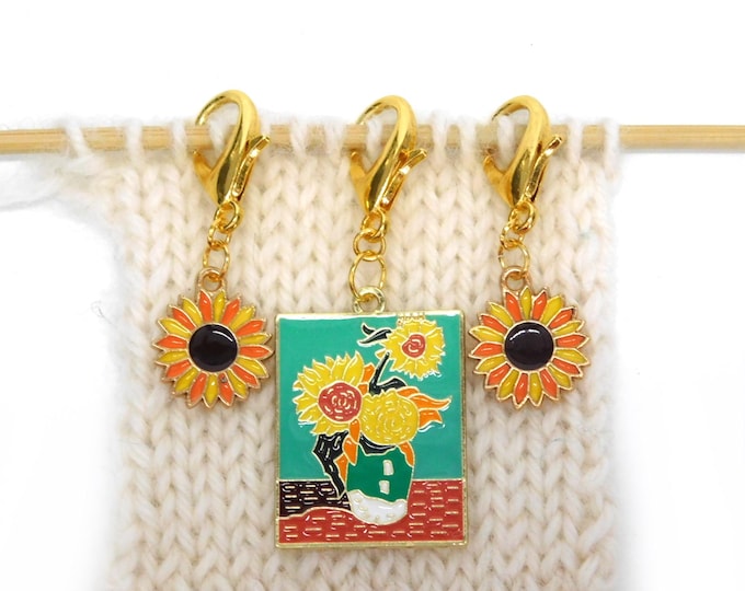 Van Gogh Sunflowers inspired Stitch Markers    set of 3 on lobster clasps