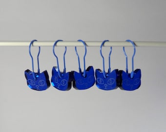 Herman Cat Stitch Markers Set of 5 Dark Blue Translucent