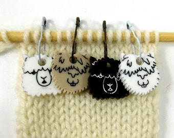 Alpaca Stitch Markers      Set of 4  White Brown