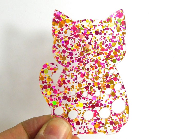 Herman Cat Knitting Needle Gauge Metric   Pink Gold Confetti glitter