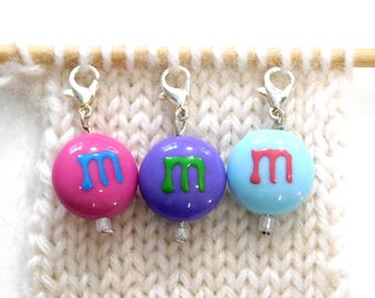 Candy M & M Stitch Markers       2 Colour Options      Set of 3