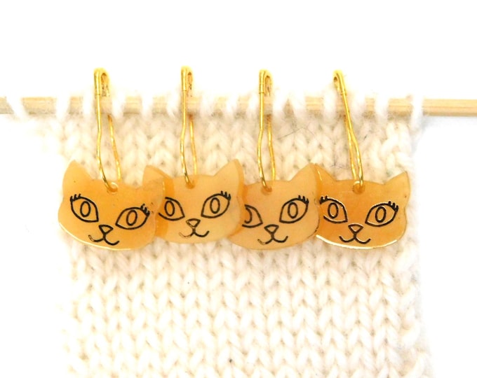 Warm Gold Yellow Bella Cat Stitch Markers Set of 4