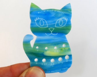 Bella Cat  Sock Knitting Needle Gauge Metric  Turquoise & Green swirl