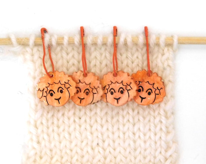 A Small Flock of Pumpkin Orange Stitch Markers  Set of 4