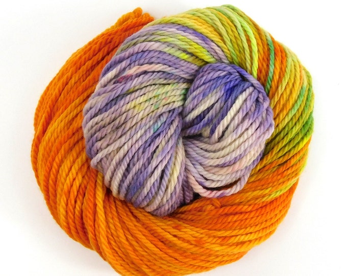 Crocus Speckled Orange Purple Green Merino Chunky Wool Yarn