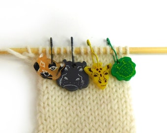 Safari Animal Stitch Markers Version 2       Set of 4       Leopard  Giraffe Hippo Crocodile