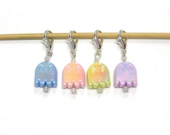 Pac Man Ghost Stitch Markers set of 4 on moveable clasps