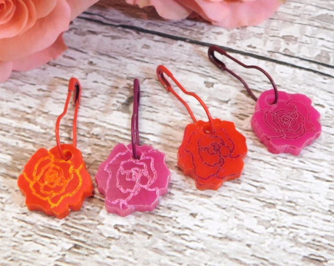 Roses Stitch Markers Set of 4    Pink Red