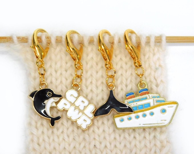 Sink the Patriarchy Orca themed Stitch Markers    set of 4 on lobster clasps
