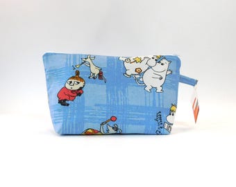Musical Moomins Blue Plaid Vintage Fabric Zip Pouch       2 options   Size Large 10"