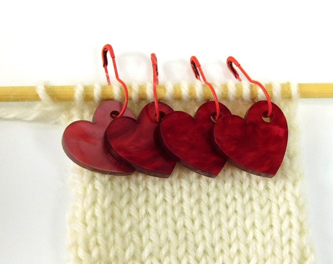 Red Swirl Heart Stitch Markers Set of 4