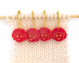 A Small Flock of Red Sheep Stitch Markers  Set of 4