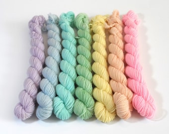 Pastel Rainbow Semi-solid Mini Skein Set     70g Sock Yarn