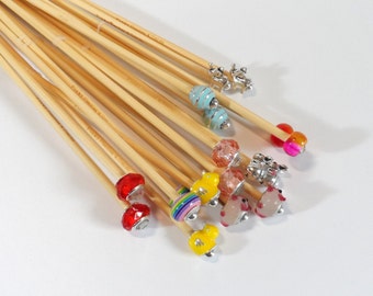 4mm up to 4.5mm Metric Sizes Handmade Beaded Bamboo Knitting Needles