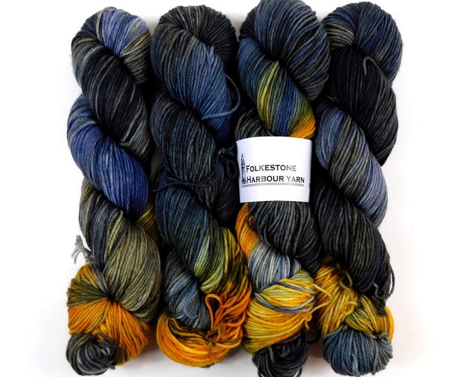Uhtred The Last Kingdom  Blue Black Orange Variegated Merino Blend DK 100g
