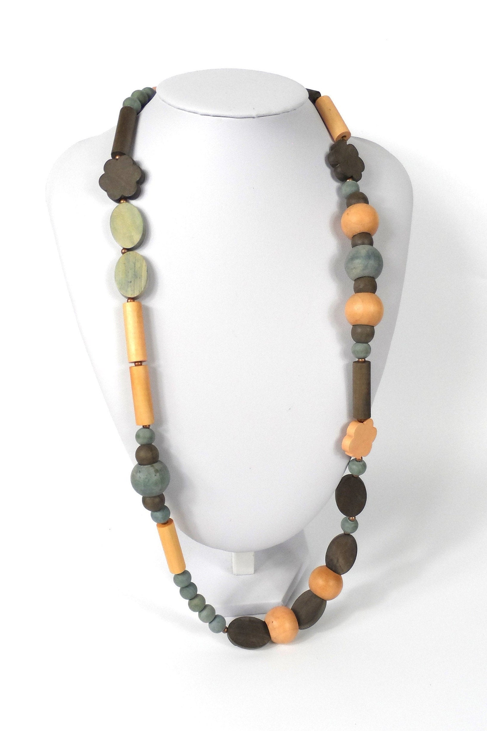 Brown Wood Beaded Long Chunky Boho Statement Necklace - Shelly – Dana  LeBlanc Designs