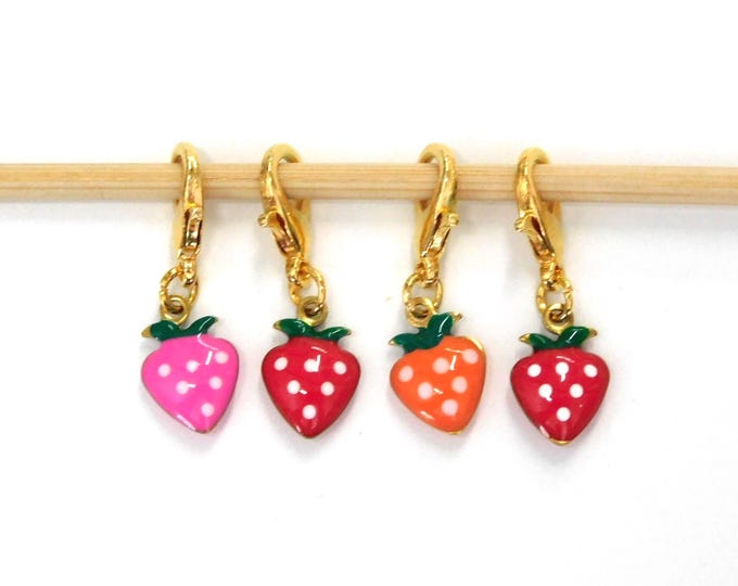 Tiny Strawberry Stitch Markers set of 4 on moveable clasps