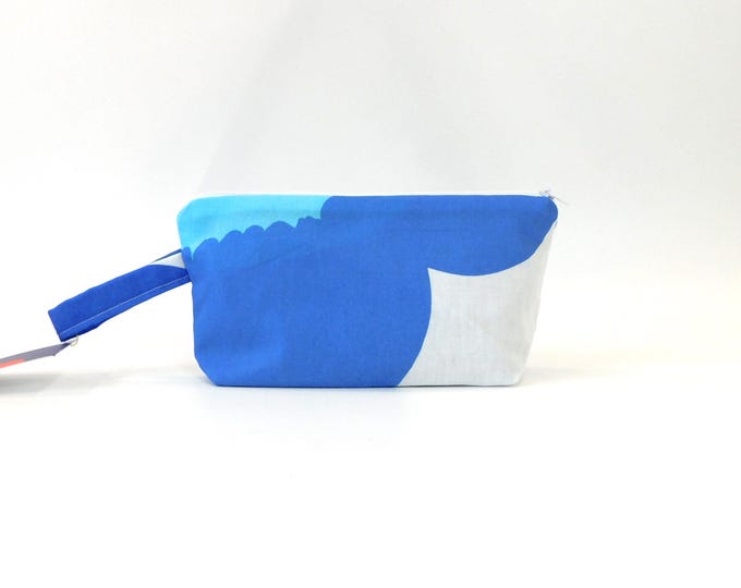 Marimekko Unikko Fabric Zip Pouch in Blue & Turquoise            size Small