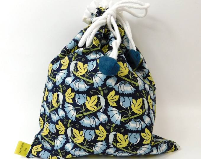 V & A Voysey Birds in Nature Navy Blue drawstring bag