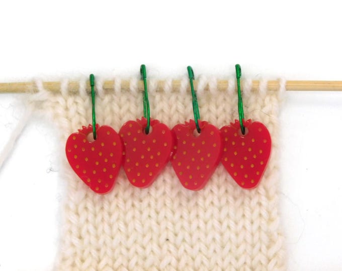 Strawberry Stitch Markers Set of 4      Red Green