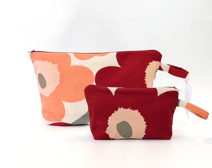 Marimekko Unikko Fabric Zip Pouch  4 options    Red Peach & Grey