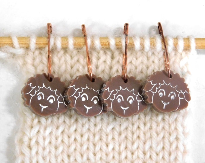 A Small Flock of Brown Sheep Stitch Markers  Set of 4