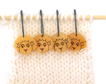 A Small Flock of Ochre Yellow Sheep Stitch Markers  Set of 4
