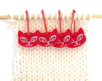Red Bella Cat Stitch Markers Set of 4