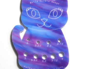 Bella Cat Sock Knitting Needle Gauge Metric  Purple & Blue Swirled Marbled