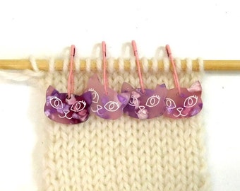 Bella Cat Stitch Markers     Set of 4       Pink Lilac Shimmer