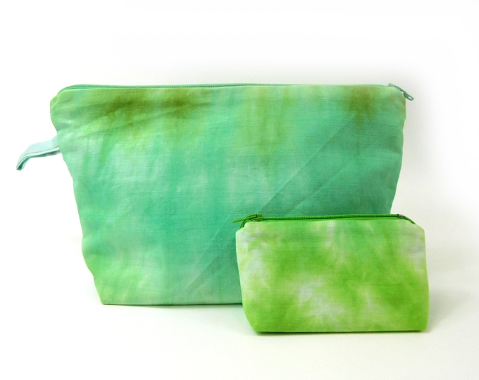 Tie Dye Green & Mint Fabric Zip Pouch  2 sizes