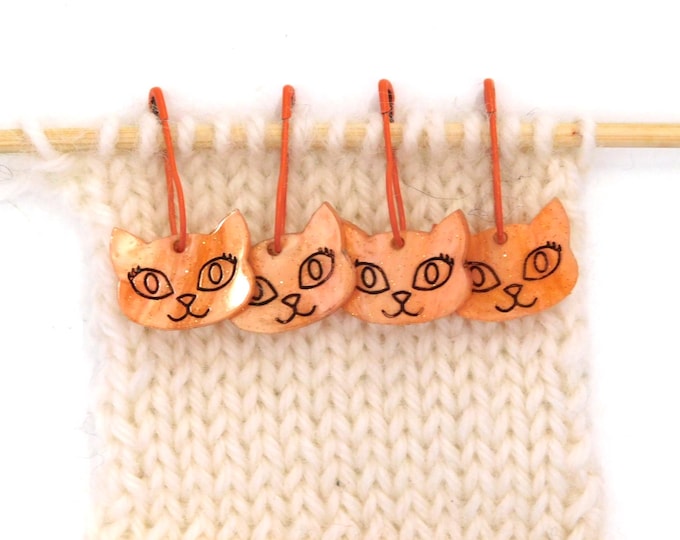 Pumpkin Orange Bella Cat Stitch Markers Set of 4