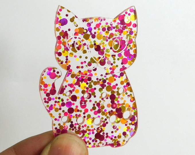 Bella Cat Mini Knitting Needle Gauge Metric  Pink Gold Confetti Glitter