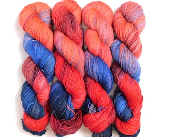 RAMMSKEINS: Schneider        100g Variegated Red Blue Black Sock Yarn   Fluorescent/UV Reactive