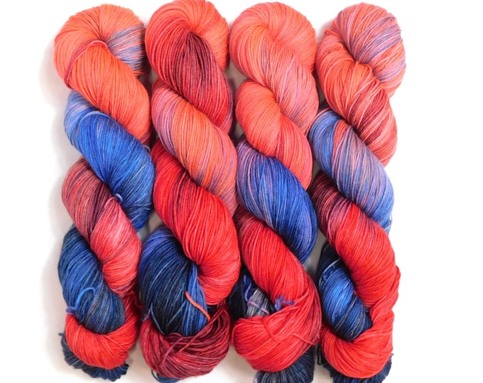 RAMMSKEINS: Schneider        100g Variegated Red Blue Black Sock Yarn   Fluorescent/UV Reactive