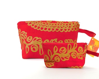 Marimekko Kirgiisi Fabric Zip Pouch  4 options    Red Gold